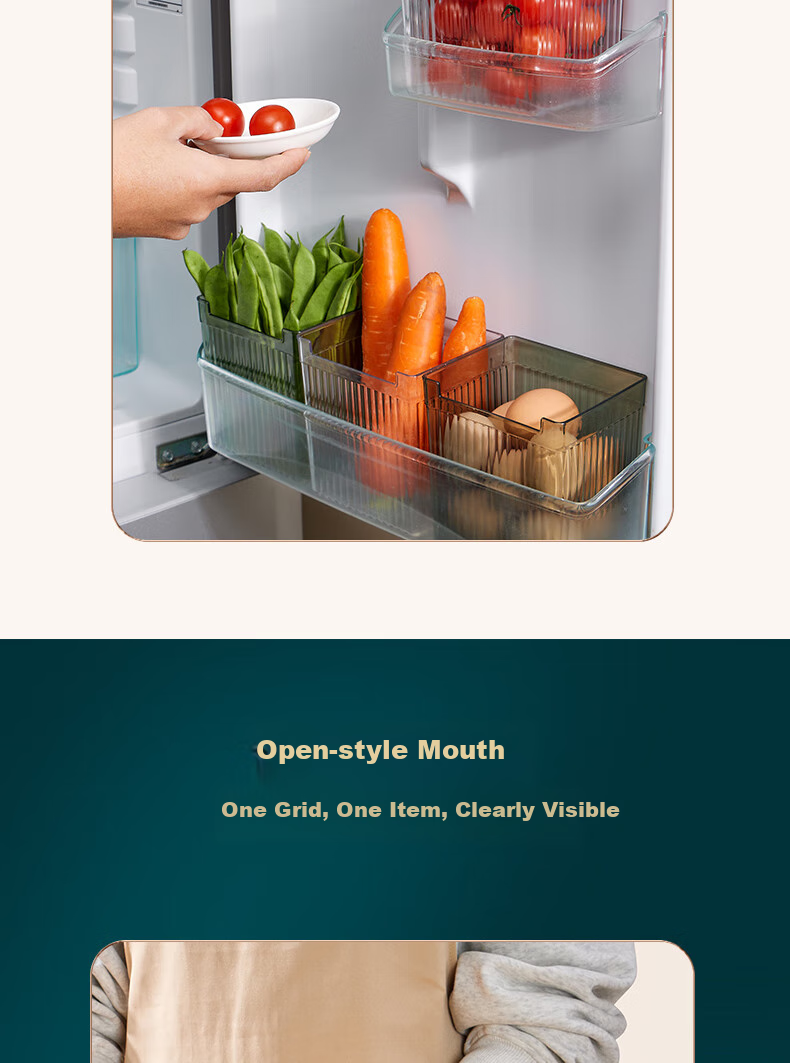 BJ Refrigerator Side Door Storage Box, Transparent, 3-Pack, Food Preservation Container, Freezer Interior Shelf Organizer, Storage Box, Food Preservation Tool 4