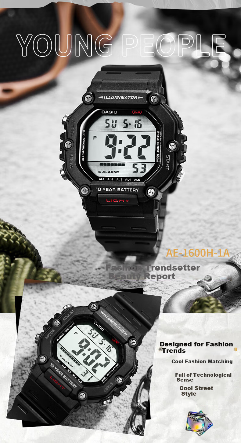 Casio Watch, Sports Square Dial, Retro Student Watch, WS-1400H 6