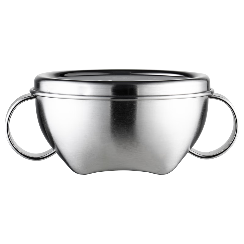 Onlycook 316 Children's Complementary Food Bowl with Lid, Handle, Double Handles, Soup Bowl, Stainless Steel Double-Layer Baby Tableware, Dishwasher Safe