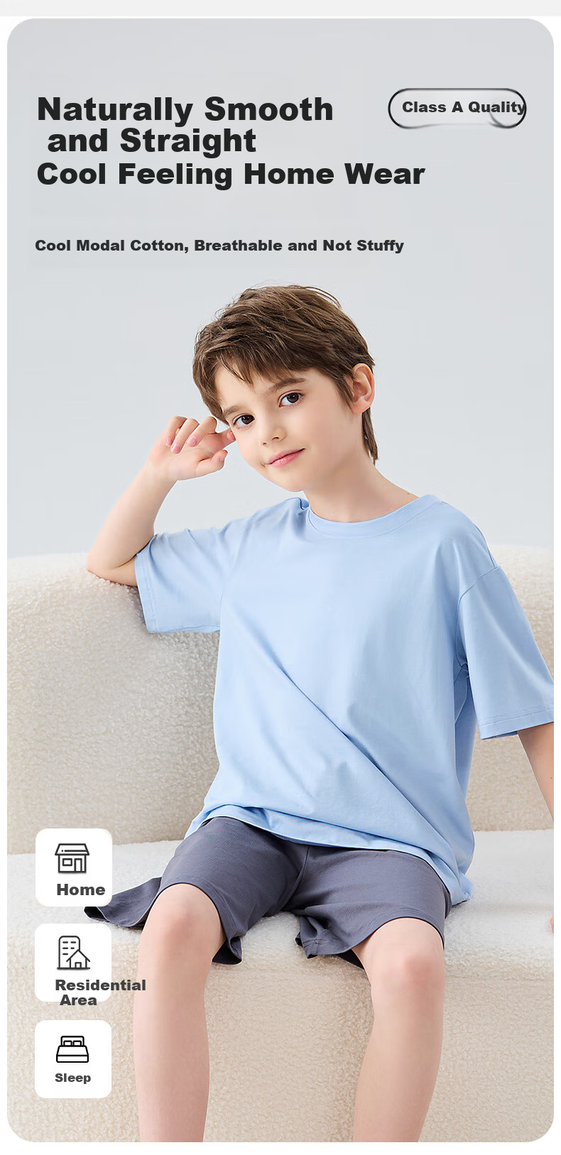 MiiOW Modal Children's Pajamas Loungewear for Boys And Girls Summer Sleepwear Pink Purple 150cm 2