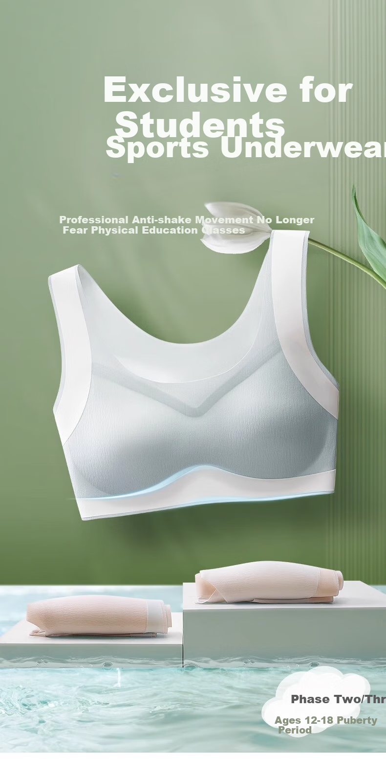 GUJIN 2-Pack Girls' Bra, Spring And Summer Seamless, for Middle And High School Students in Puberty, Underwire Bra, Posture-Correcting, Shock-Absorbing, Thin Sports Bra, L 1