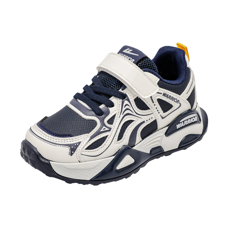 Warrior Children's Shoes Kids' Sports Shoes Spring New Style Velcro Boys And Girls Running Shoes WZCL1751 Navy Blue Beige 27