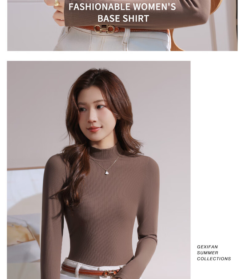 Langsha Women's Spring Ribbed Turtleneck Base Layer Top, Elegant Textured Long Sleeve, Coffee Color, 2XL 19