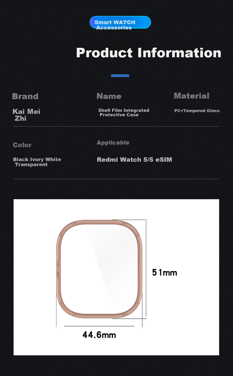 KMaxAI Protective Film And Case for Xiaomi Redmi Watch 5, All-In Full Coverage, Xiaomi Redmi Watch Dial Protector & Screen Film, Anti-Scratch Hard Case, Fingerprint-Resistant Tempered Glass Film, Transparent 5