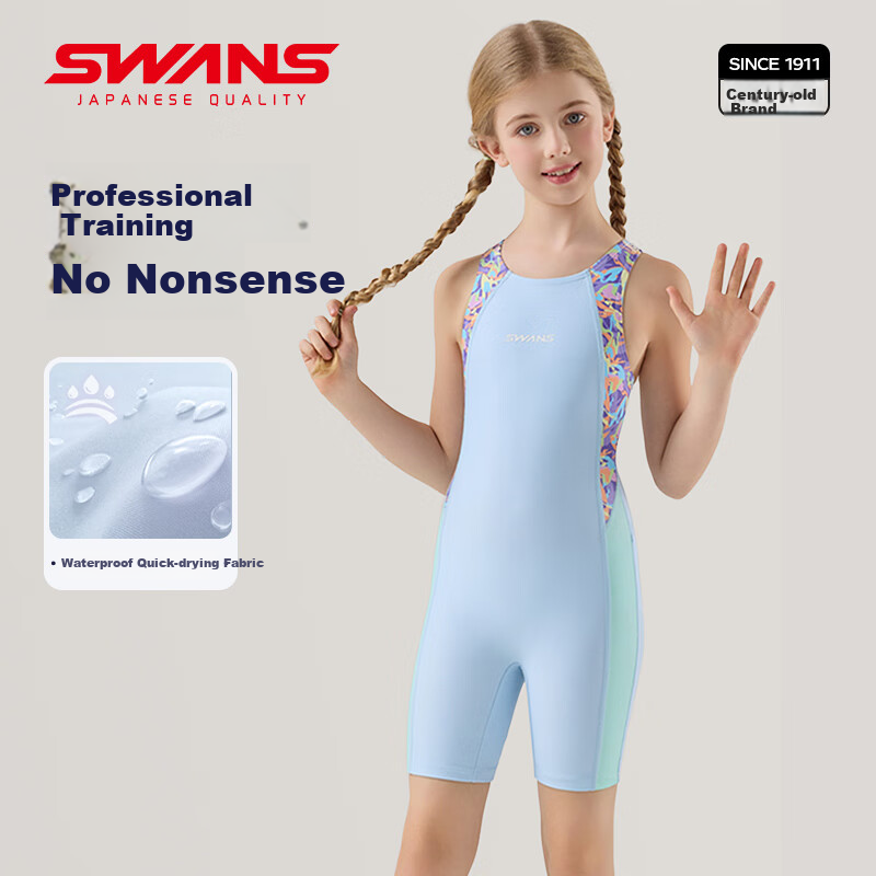 SWANS Children's Swimsuit, One-Piece Professional Training Swimwear for Girls, Quick-Drying Chlorine-Resistant, Girl's 240 Macaron Color, Size 160