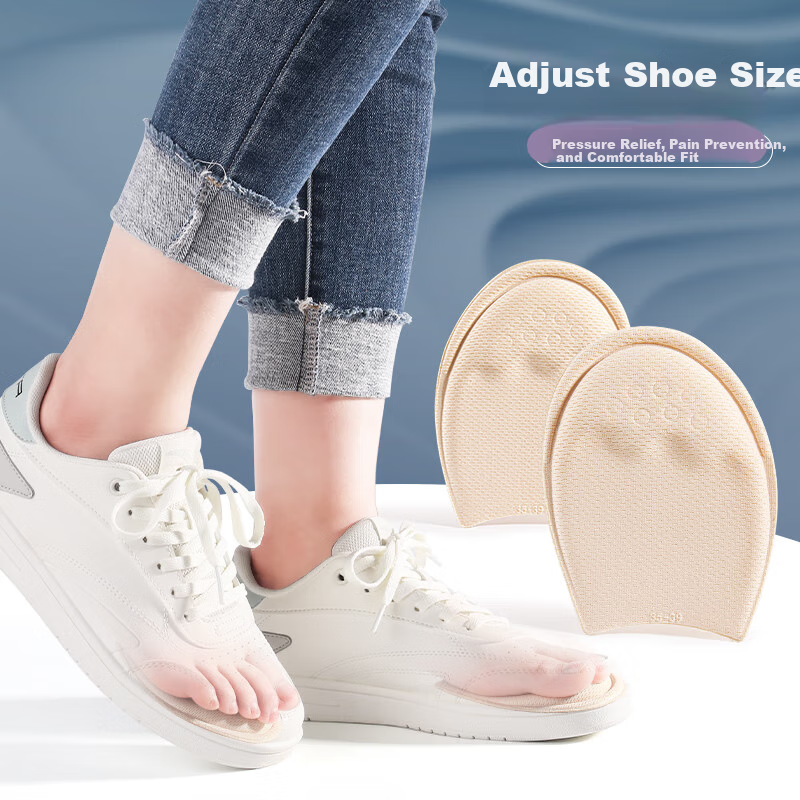 Maigaole 2 Pairs, Shoe Size Reducer, Half-Size Insoles for Women And Men, One-Size Sports Shoes, Forefoot Pads, Beige Round Toe, 29-34