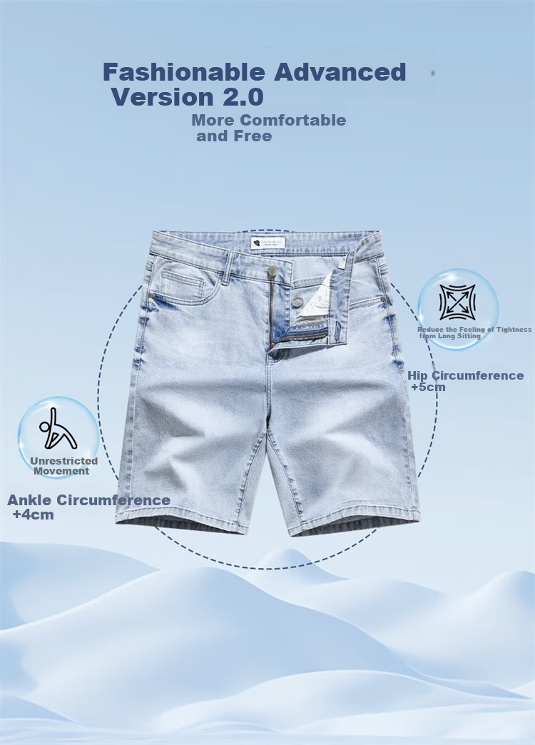 DANCING WOLVES [Bingyang Bar] Summer Fashion Cat Whisker Washed Cool Breathable Men's Denim Shorts, 113 Light Blue, Size 34 4