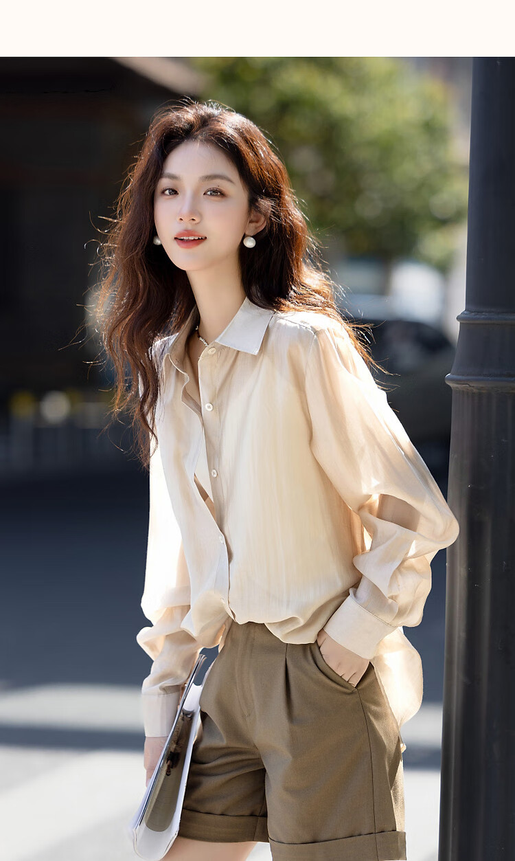 Demana Sweet Oxygen Dopamine Spring Autumn Breathable Lyocell Polo Collar Lightweight Relaxed Shirt Women's Top 19