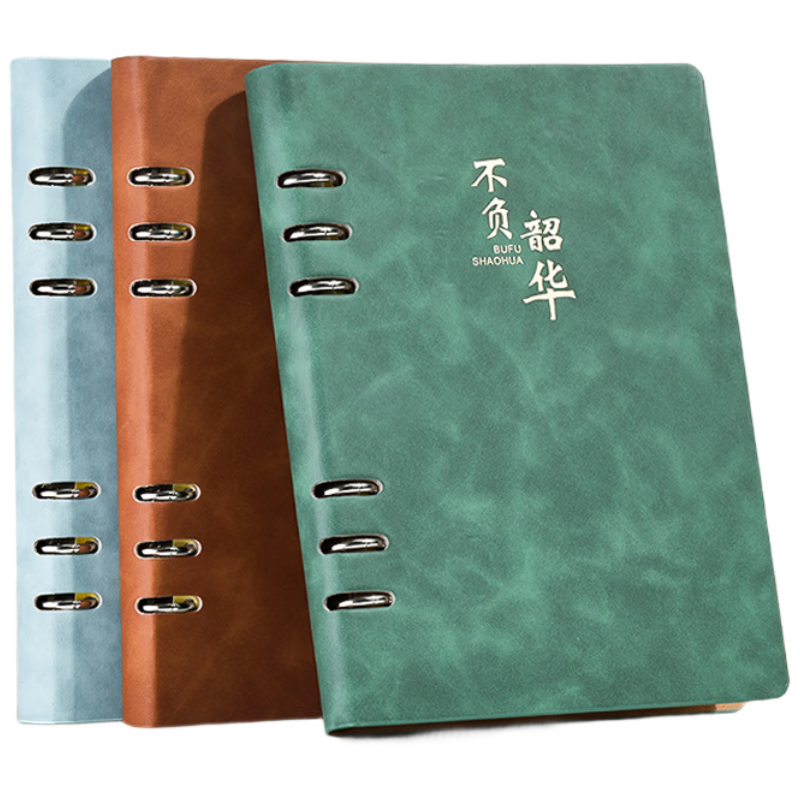 Shenshi A5 Minimalist Refillable 6-Hole Notebook 95 Sheets/190 Pages Office Business Journal with Logo Printing JD5001 Green 1pc