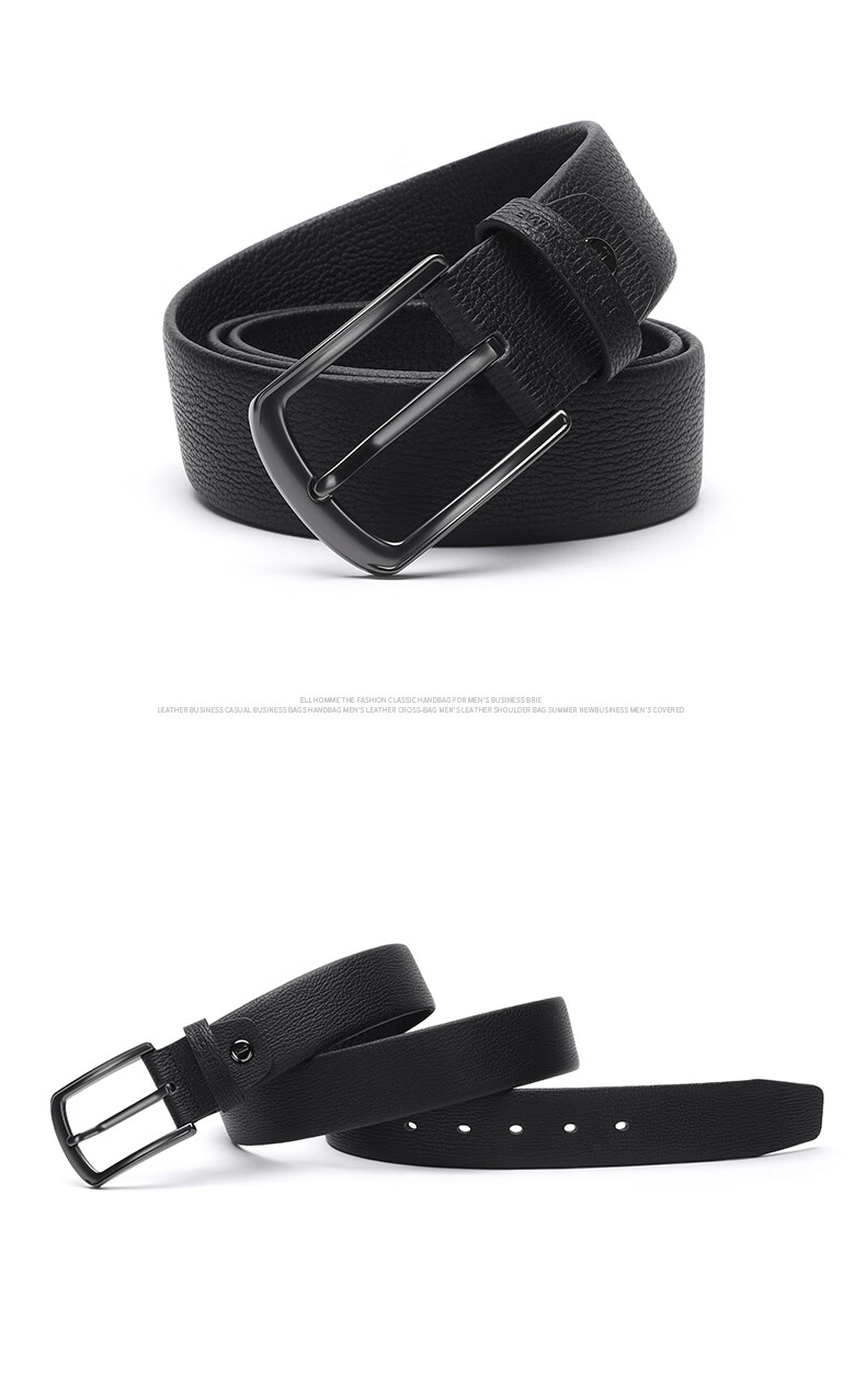 ELLE HOMME Men's Belt, Top-Grain Leather Pin Buckle Waistband, Fashionable Casual Trouser Belt for Men, 3515 Black Birthday Gift for Me 1