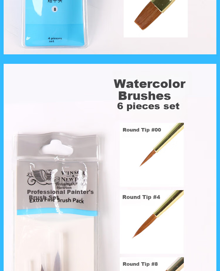 WINSOR&NEWTON [Freud Brand] Mixed Mink Hair Watercolor Brushes, Professional Watercolor Paint Brushes, Line Drawing Brushes, Advanced Artist-Specific Watercolor Brushes, Set of 6 16