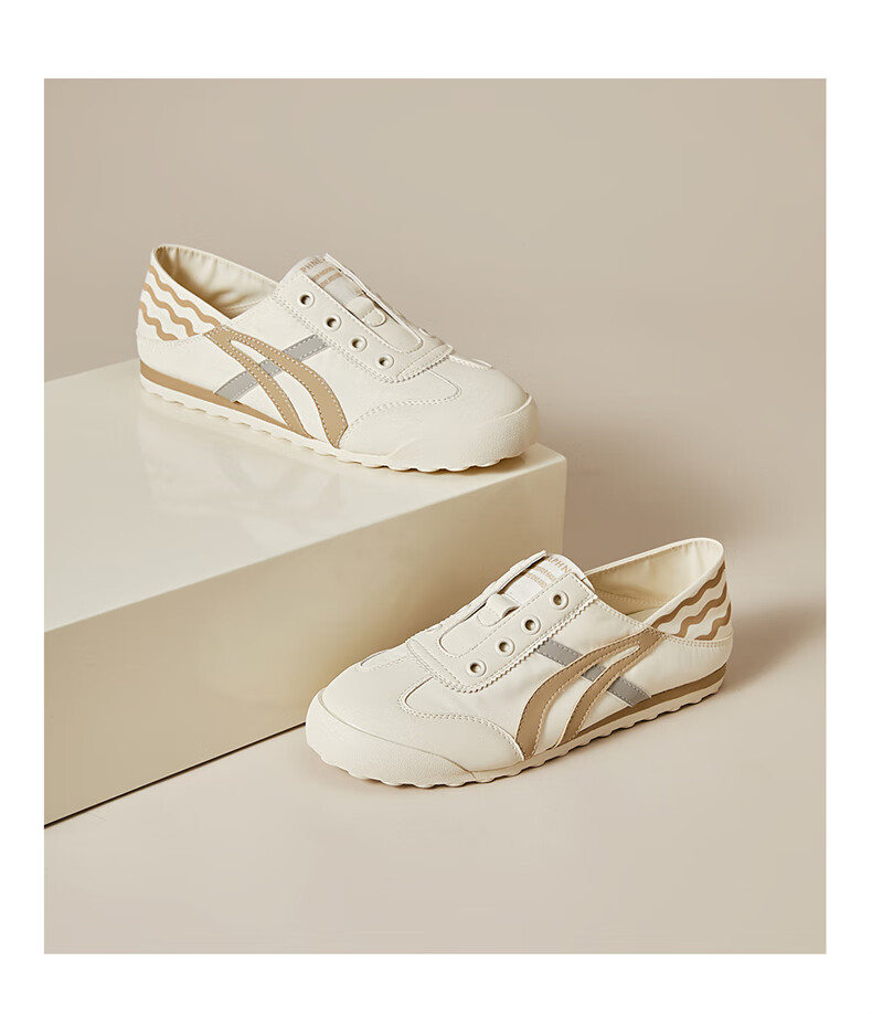 DAPHNE Slip-On Training Shoes for Women, Flat Two-Way Wear, Casual Sports Shoes, Comfortable Versatile White Sneakers for Women, Beige, Size 35 12