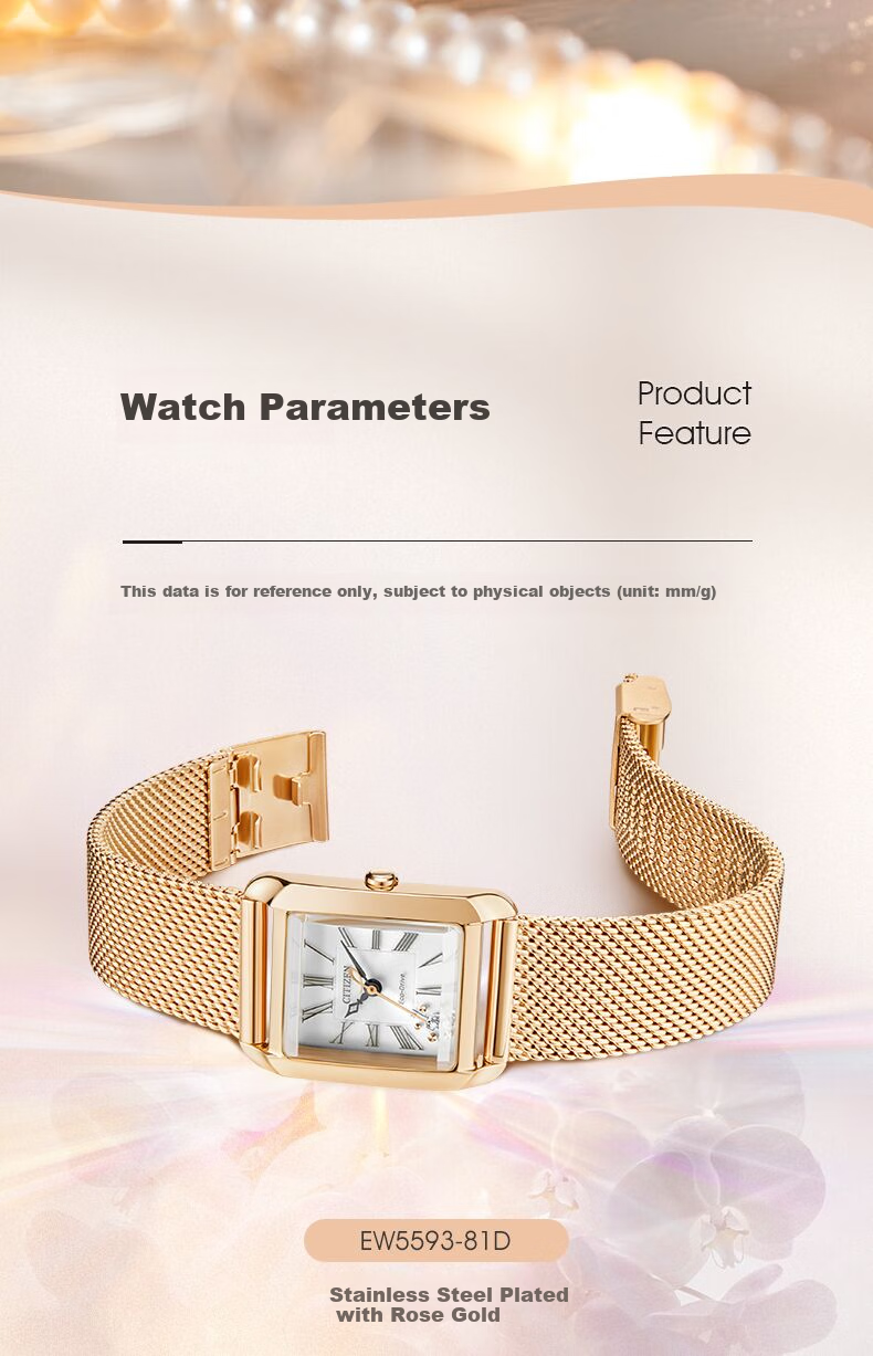 CITIZEN Watch for Women, Japanese And Korean Style L Series Eco-Drive Square Dial Steel Strap Fashion Gift for Girlfriend EW5593-81D 5