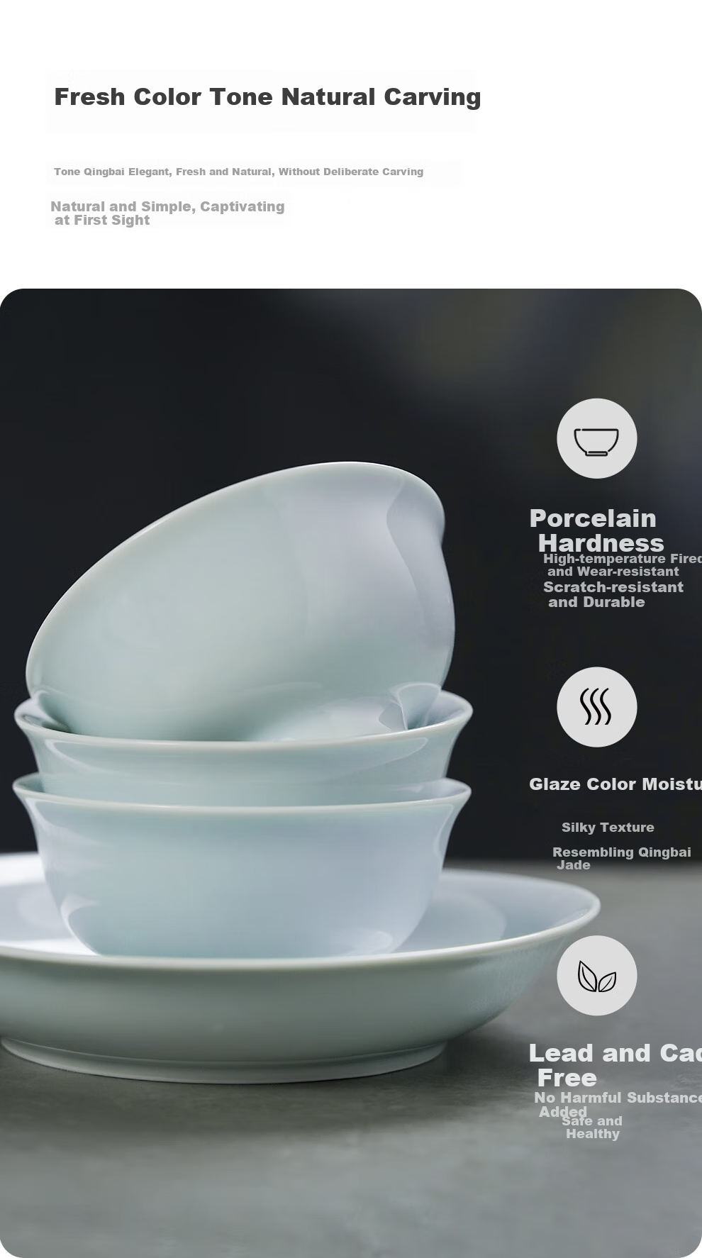 Jdz High-Temperature Ceramic Shadow Blue Bowl Set, Household Dining Bowls, Ceramic Bowls, Dishwasher Safe, Mid-Autumn Festival Gift Box for Friends 7