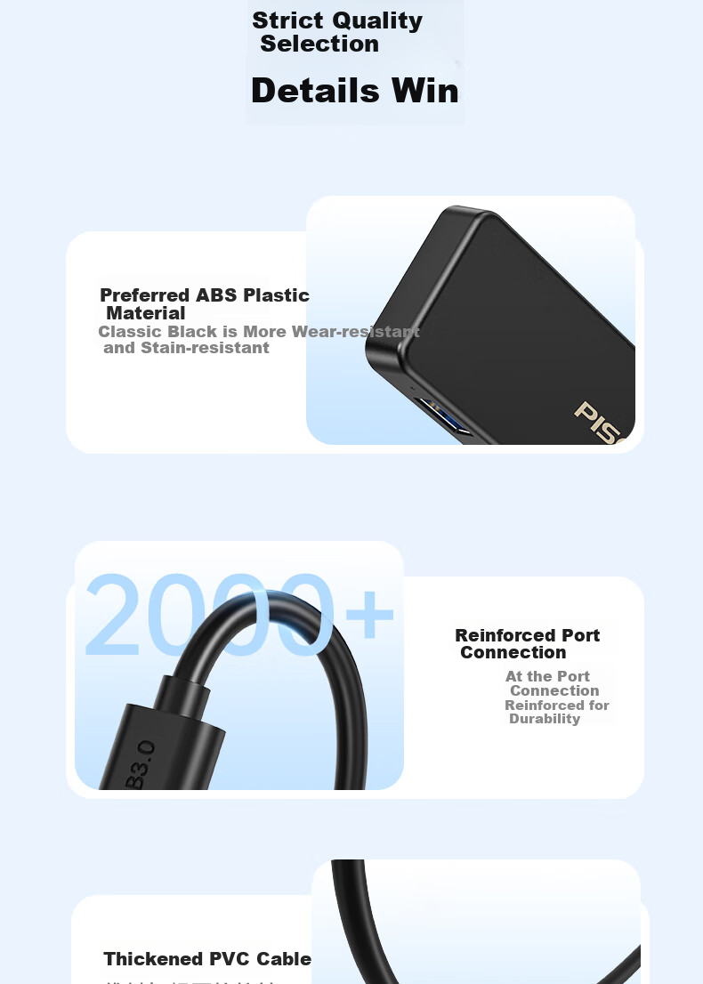 Pisen USB Hub, Multi-Port Adapter, USB 3.0 Splitter, Four-In HUB Concentrator, Laptop External Expansion Dock, USB-C Data Cable, 1 Meter 12