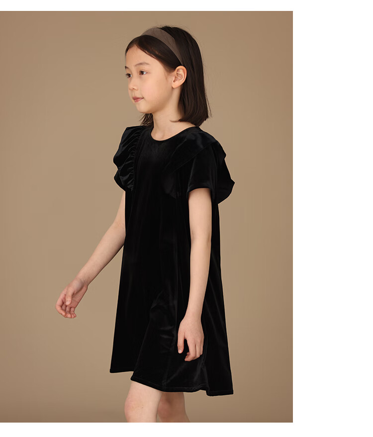 Hacikis Kids Summer Velvet Dress Korean Style Birthday Dress Little Black Dress Girls Formal Wear Black 170 10