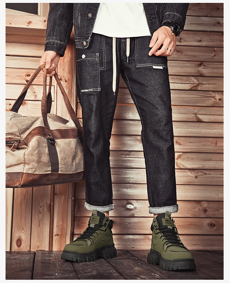 Warrior Martin Boots Men's Autumn Winter New Casual Thick Sole High Top Work Shoes Black Gray 41 1