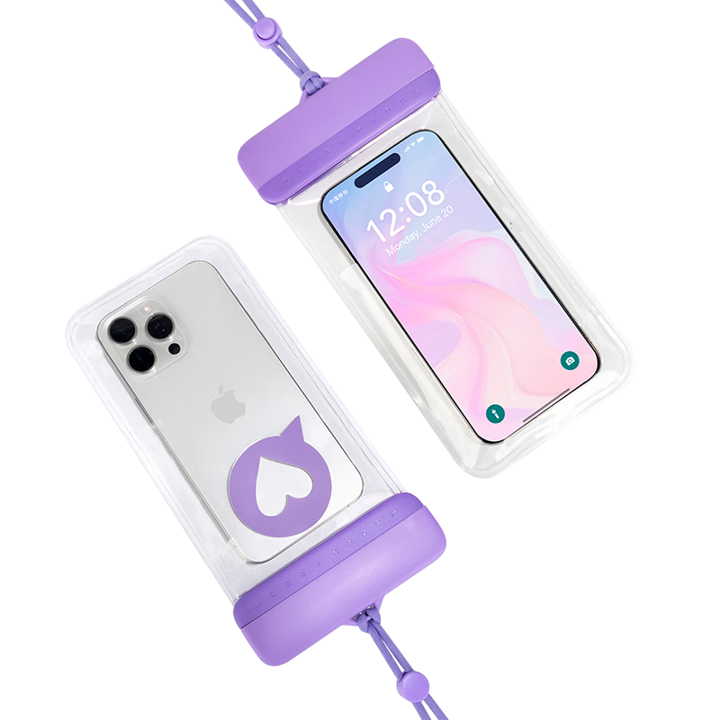 Sulang Waterproof Phone Pouch Drifting Gear Diving Amusement Park HD Transparent Sealed Touchscreen Compatible Bag Lilac Purple