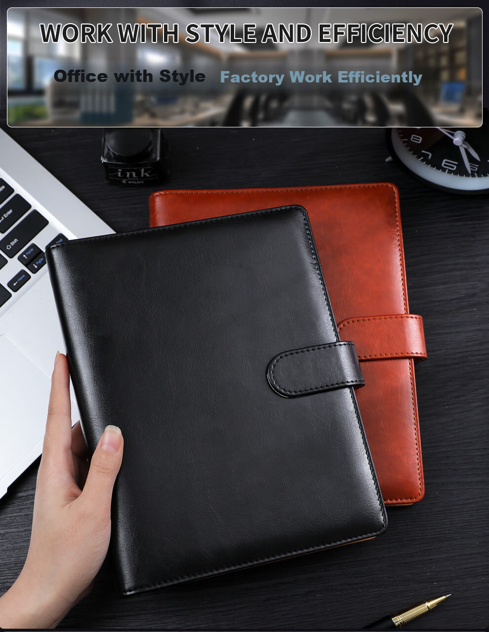 Longe Business Notebook, Loose-Leaf Journal, Detachable Notepad, Thickened Notebook, Simple Note-Taking Pad, Stationery, Meeting Record Book, Customizable, A5 Black 11