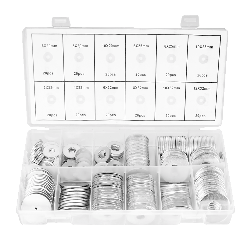 Kuanteng 240-Piece Carbon Steel Washer Set Extra Large Thickened Metal Screw Flat Round Washers M2 M4 M6 M8 M10 M12