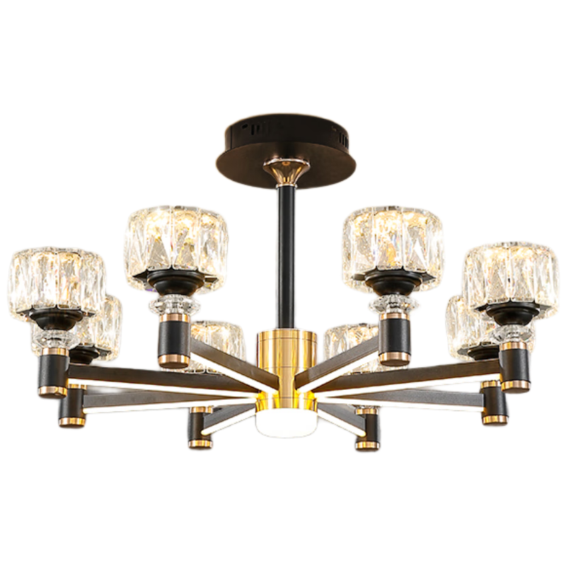 Kuka Light Luxury Chandelier New Model Living Room Dining Room Elegant Imitation Crystal Chandelier Three-Color Dimming 8-Head [Installation Included]