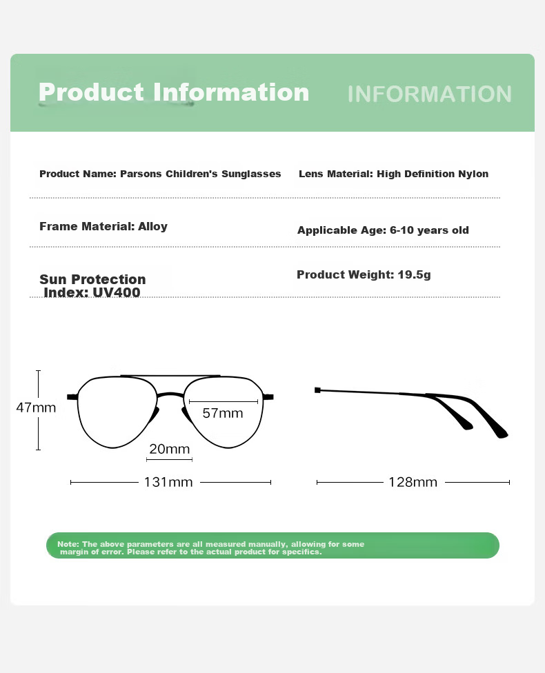 PARZIN Children's Sunglasses for Boys And Girls, Trendy UV Protection Double Bridge Glasses Aviator Frame Kids Sunglasses for Ages 6-10 PZ2010 11
