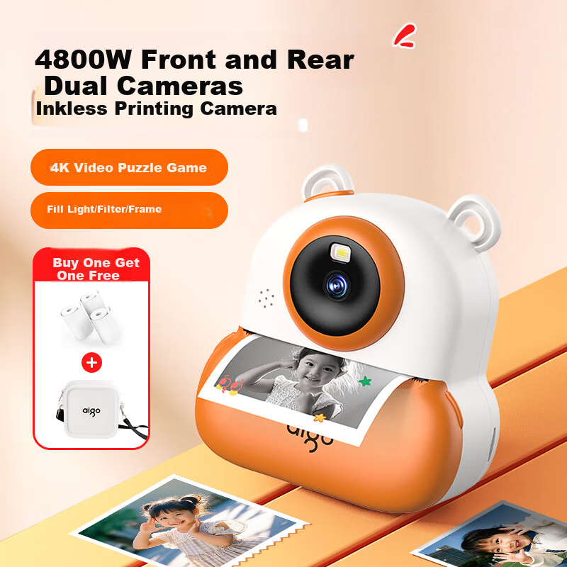 Aigo I8 Children's Instant Camera, CCD, Can Take Photos And Print Pictures, Doodle, Educational Video Recording, Toy for Boys And Girls, Birthday Gift