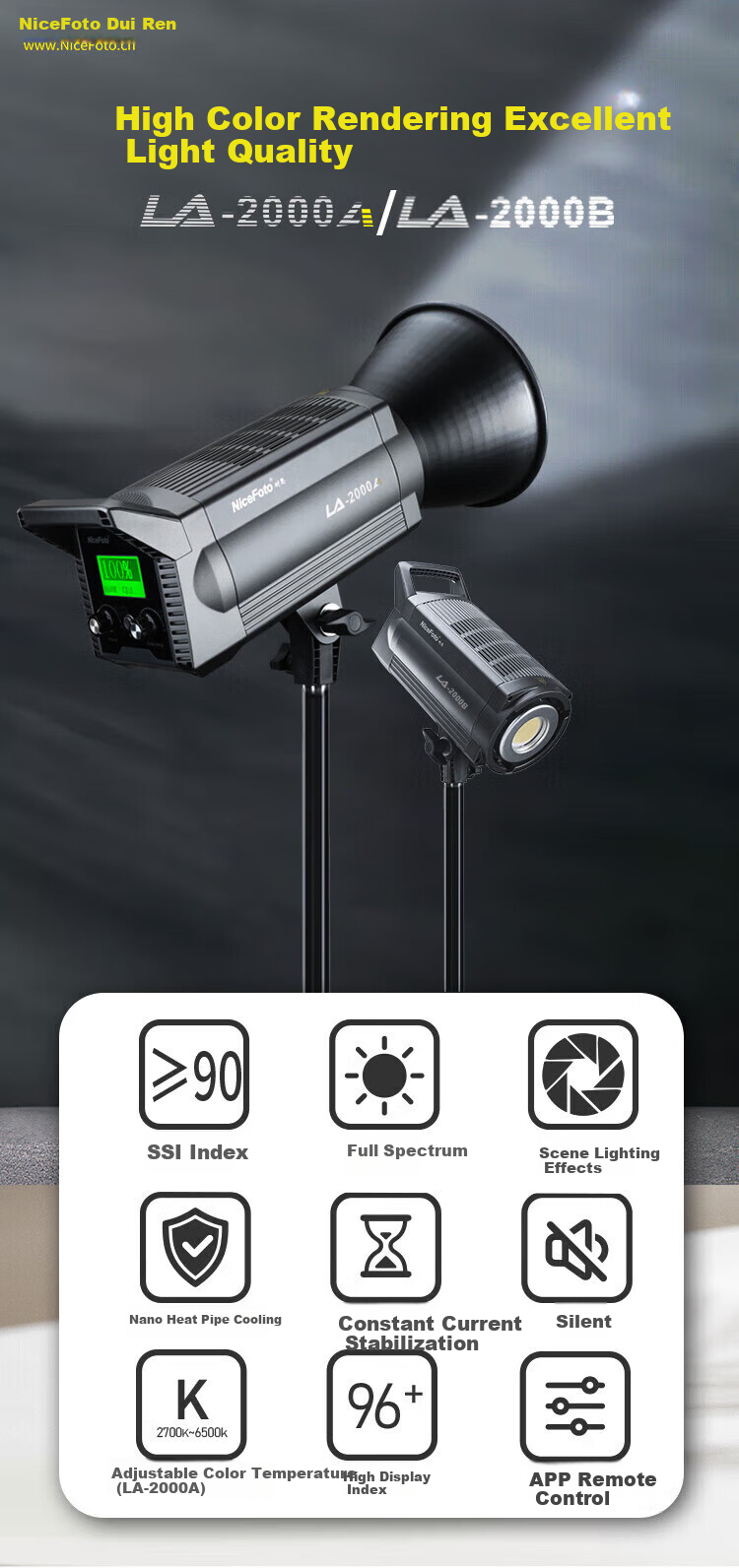 Nice Foto La-2000A LED Dual Color Temperature Photography Light, Studio Photo Light, Short Video Shooting And Live Streaming Fill Light, La-2000A Single Light [Dual Color Temperature] 1