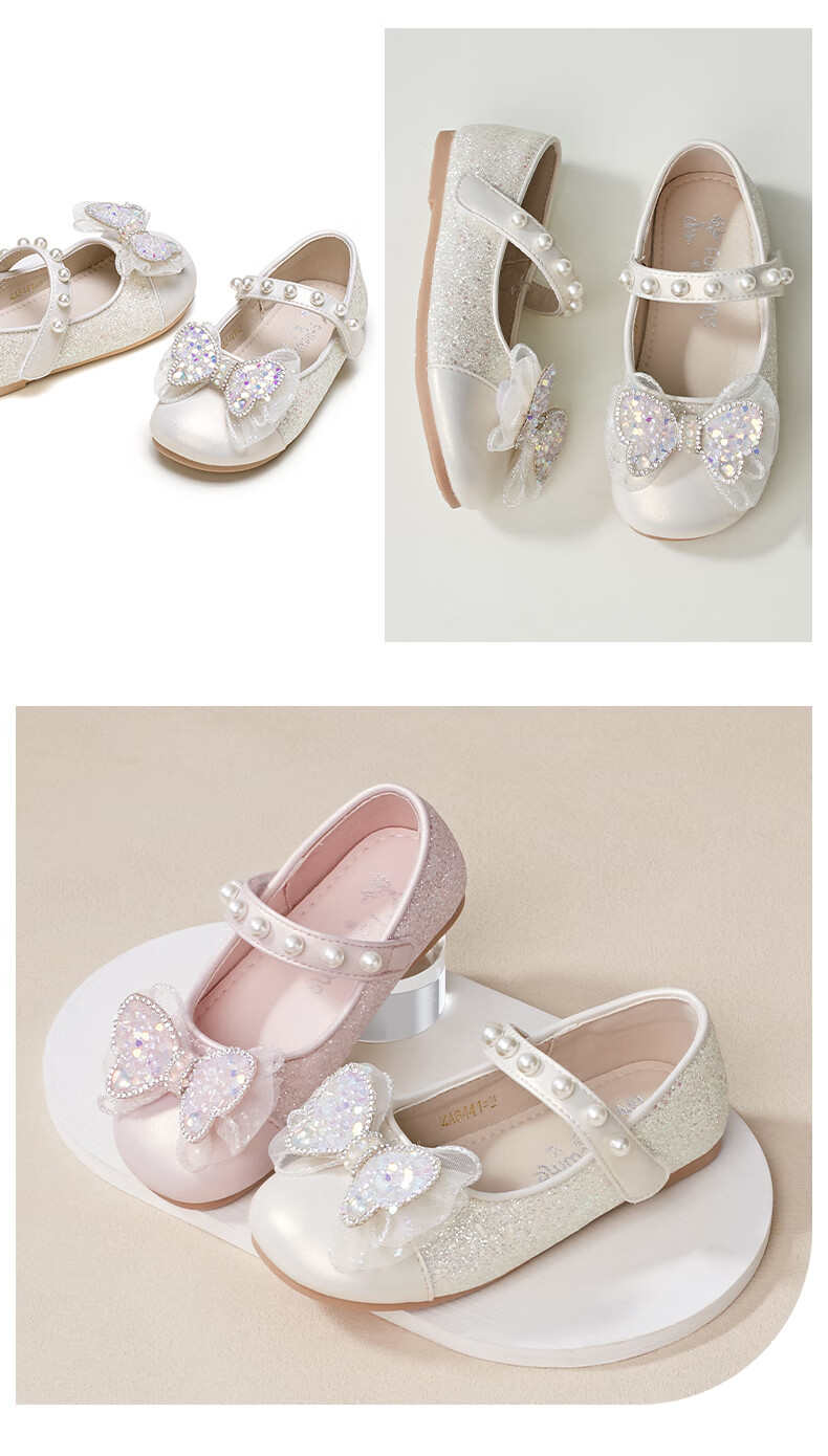 Follow Me Girls' Sequin Bow Square-Toe Princess Shoes, Soft Sole Breathable Performance Dress Shoes for Girls, Pink, Size 29 10