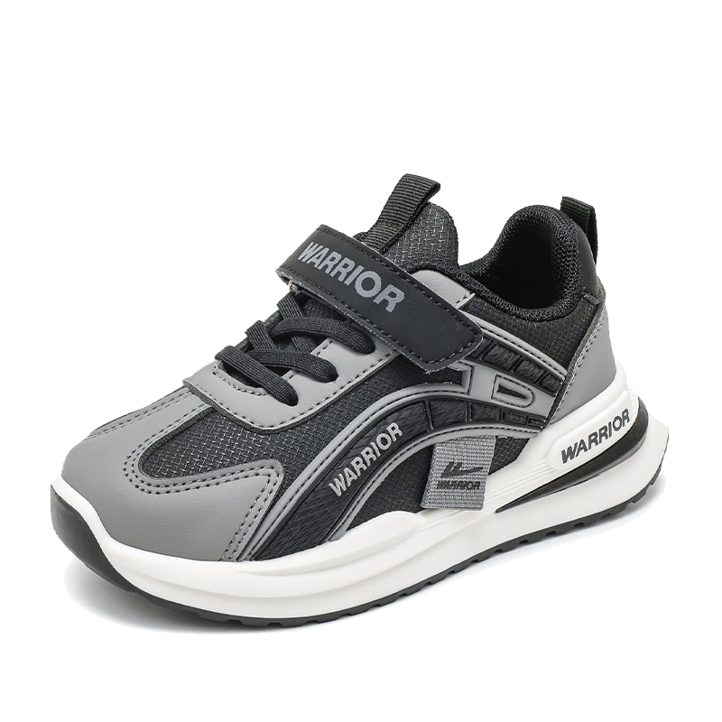 Warrior Boys' Sports Shoes Spring and Autumn Lightweight Running Shoes WZ(CL)-1207 Black/Grey Size 34