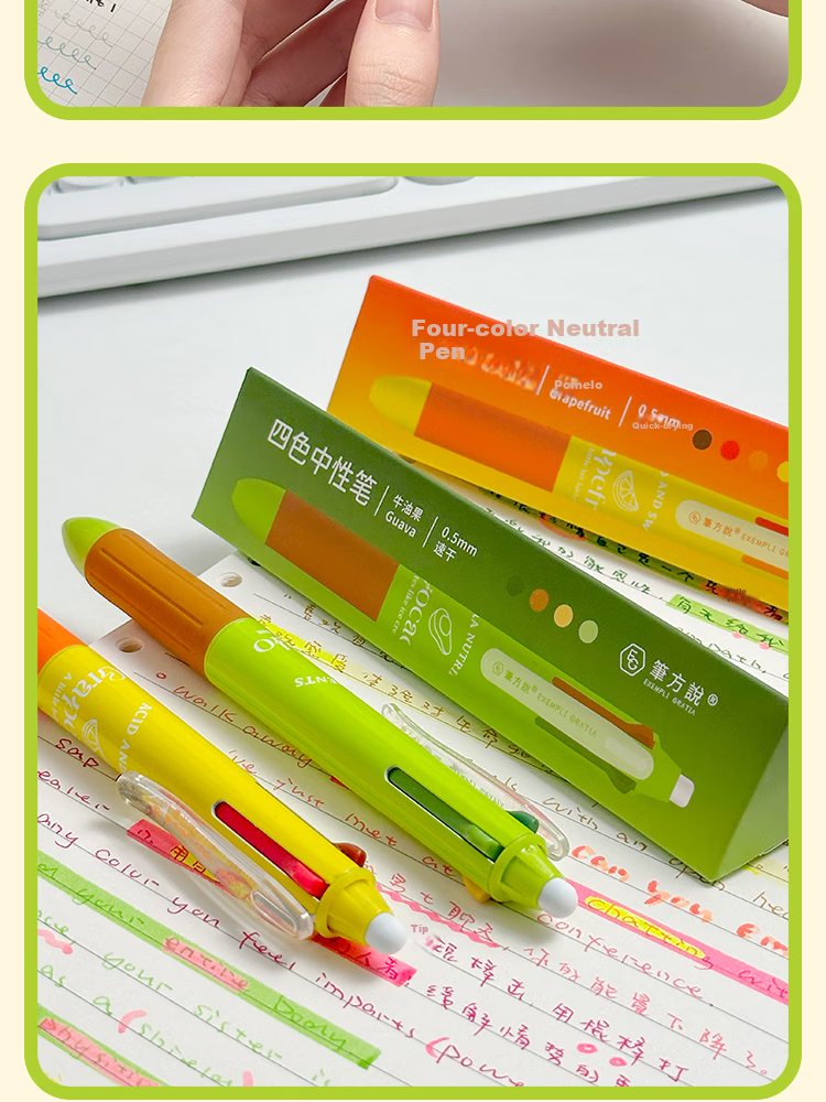 Sannianerban Four-Color Retractable Gel Pen, 0.5mm Smooth Quick-Drying, Push-Button Gel Pen, Multifunctional Module Pen, Student Marking Pen, Aesthetically Pleasing Multi-Color Drawing And Journaling Pen, Sea Salt 10