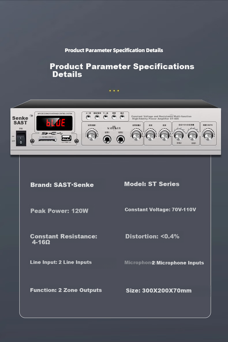 SAST High-Power Bluetooth Constant Voltage Amplifier, Mini Public Speaker, Ceiling-Mounted Sound System, Wall-Mounted Column Speaker, U-Disk, for Shops, Conference Rooms, Home Theater Combination SU-100 12