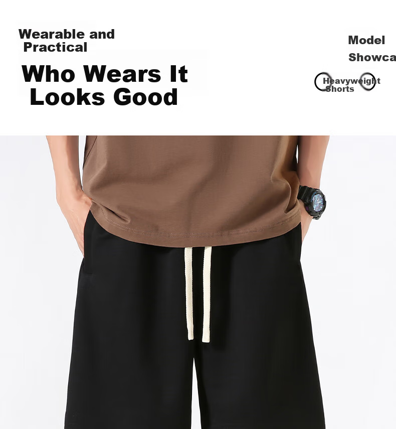 GENIOLAMODE Men's Shorts, Summer Style, Heavy 300G, Casual Draping Loose Fit, Athletic Straight-Leg Five-Point Pants for Young Me 14