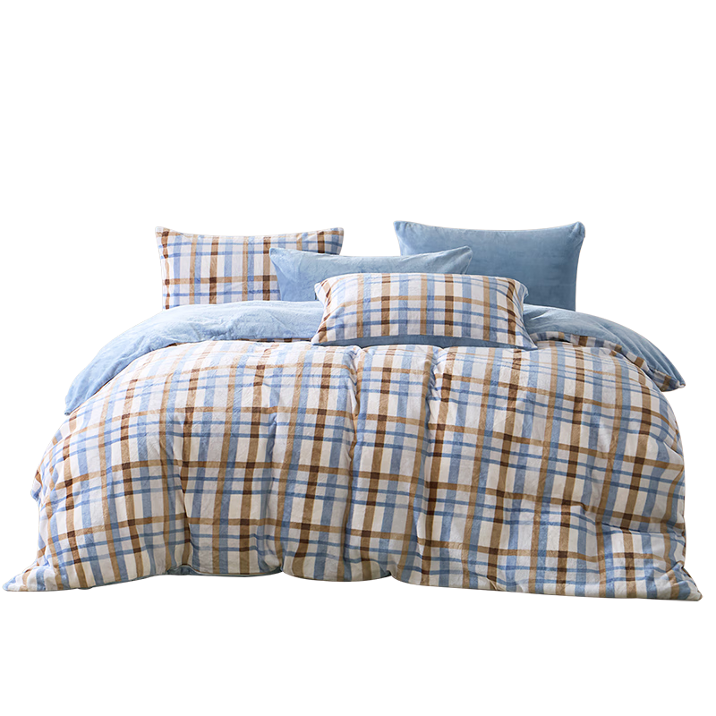 Fuanna Milk Velvet Four-Piece Bedding Set Double-Sided Warm Velvet Winter Bed Sheet Duvet Cover Anti-Static Double Extra Large Flannel Set 230x229cm Zhiguang