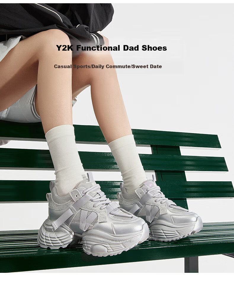 Josiny Thick-Soled Breathable Dad Shoes for Women, Spring Korean-Style Sneakers, Mesh Casual Shoes, Off-White, Size 36 6