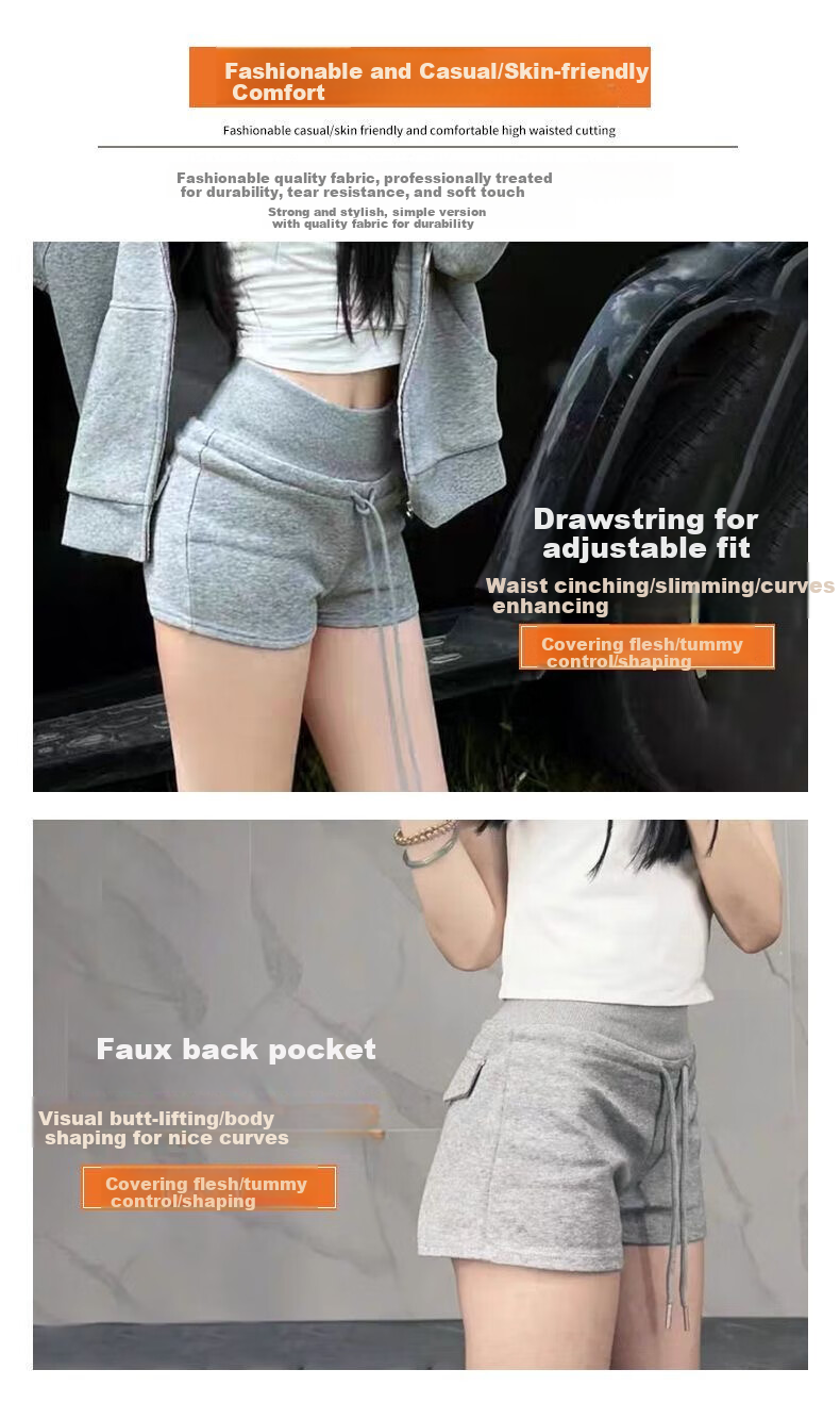 Langsha Women's Sports Shorts 2026 New American Slimming Three-Quarter Casual Drawstring High-Waist A-Line Hot Pants 9
