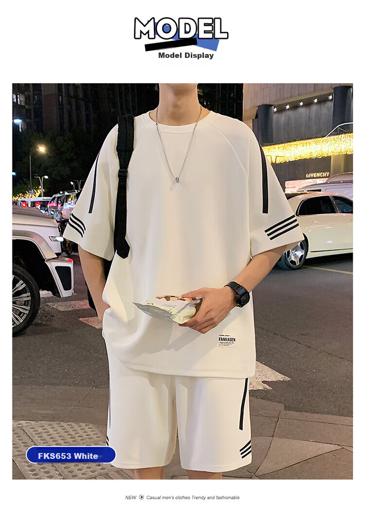 Zuofeili Casual Sports Set for Men, Summer New Style Youth Loose Ice Silk Short-Sleeve T-Shirt And Shorts, Complete Men's Outfit 7