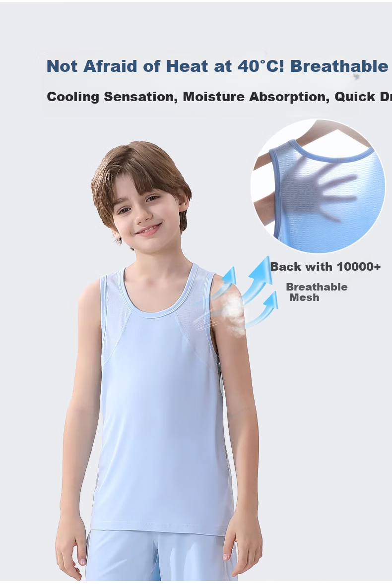 Hzasz Children's Vest, Modal Breathable Thin Sleeveless Sports Undershirt, Boys' Top HU123201, Gray, Size 150 3