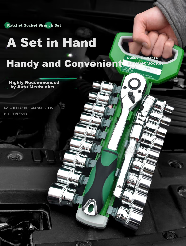 Baolian 1/2 Inch Large Ratchet Socket Wrench Set, 23 Pieces, Hexagonal Multi-Functional Auto Repair Tool Kit 1