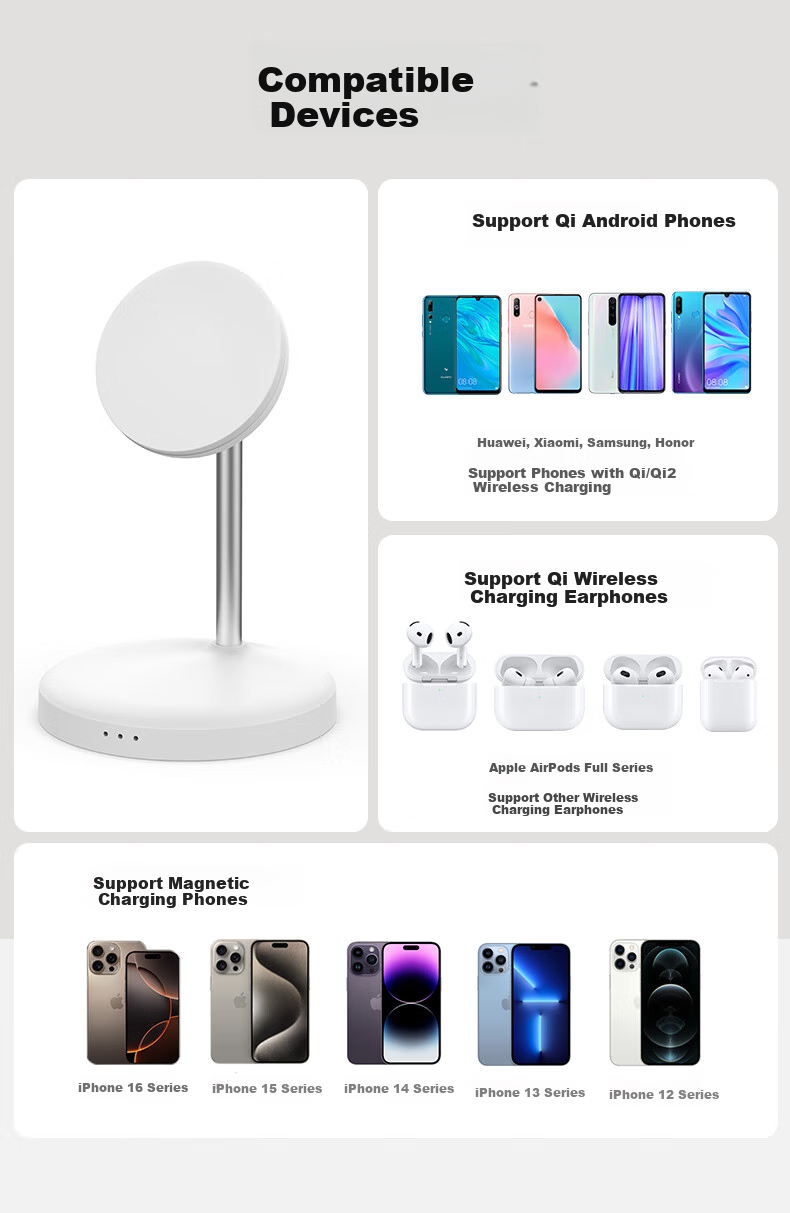 GDGO Two-In Wireless Charger, MagSafe Magnetic 15W Fast Charging Stand for Phones And Earphones, Desktop Vertical Charging Base Compatible with Apple IPhone 18 Pro Max/17/Air, Qi 2 Compatible 6