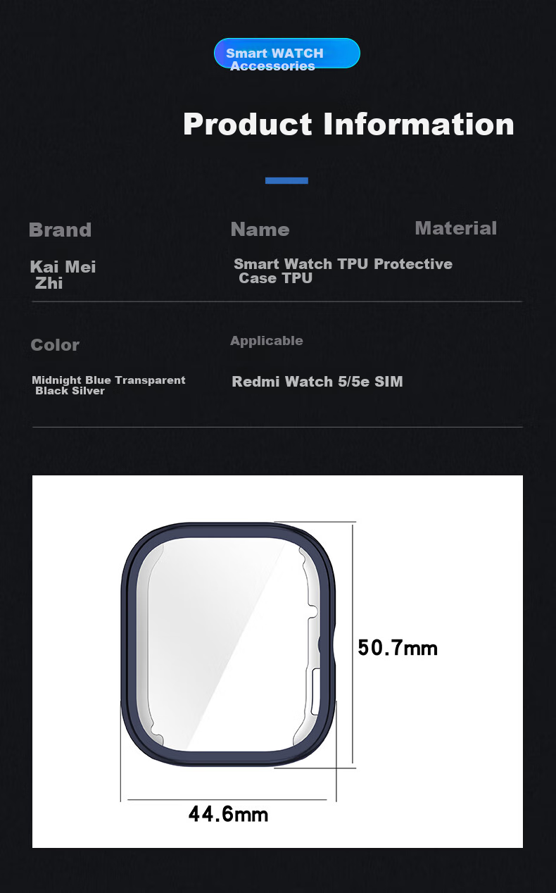 KMaxAI Compatible with Redmi Watch 5 Protective Case + Screen Protector, TPU Soft Rubber Anti-Scratch Anti-Fingerprint Shockproof, Full Protection Integrated Case And Film, No Charging Obstruction, Silver 5