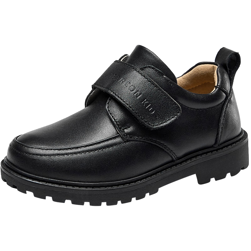 Yierkang Boys' Black Leather Shoes, Top-Grain Cowhide, Student Back-To Shoes, Children's Performance Soft-Soled British Style Loafers, Black, Size 34