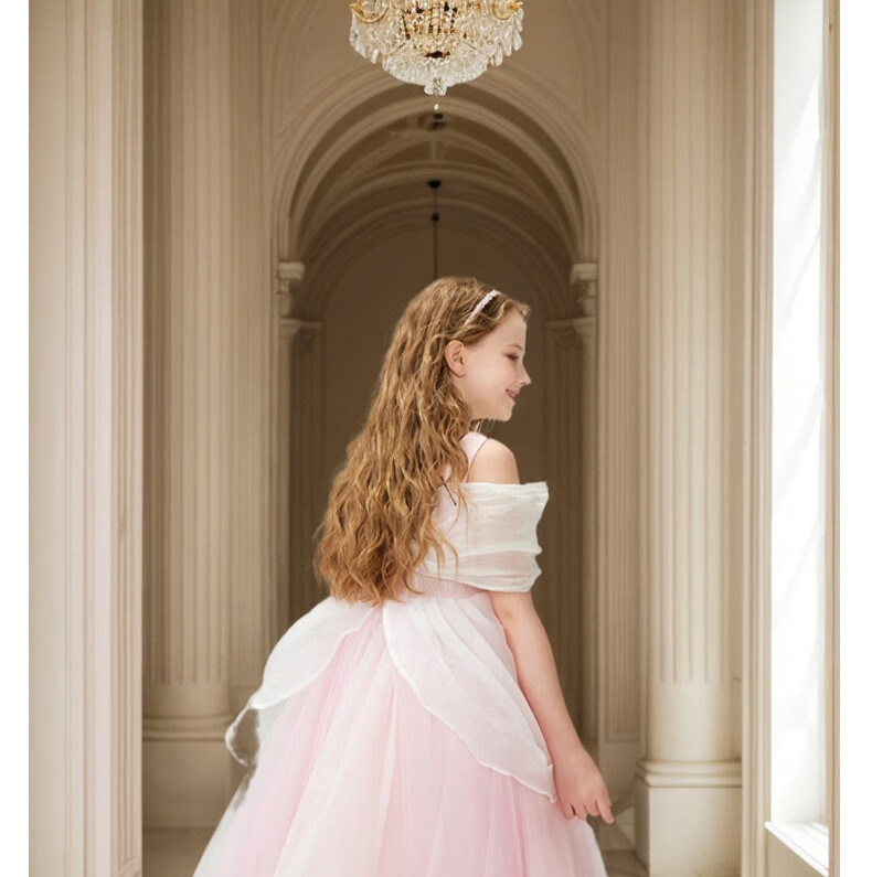 I natural Angel Sleeping Beauty Aurora Princess Dress Girls Pink Fairy Tale Forest Style Birthday Dress 24