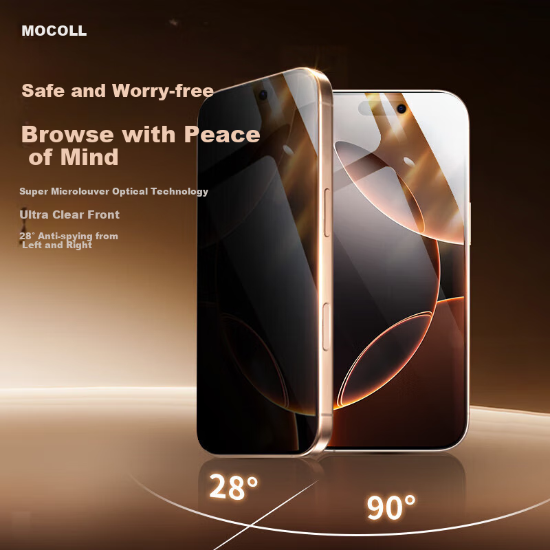 Защитное стекло MOCOLL для Apple iPhone 16 Pro Max, антибликовое, антиотражающее, противоударное, антистатическое, с полной защитой экрана, 28°