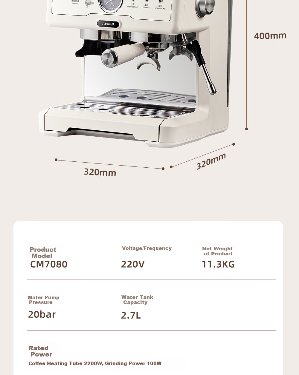 AEOMJK Aimo Ke Coffee Machine, Semi-Automatic Italian-Style Grinding All-In Americano for Home And Office Use, Dual Pump Dual Boiler Automatic Milk Frother CM5710, Holiday Gift 23