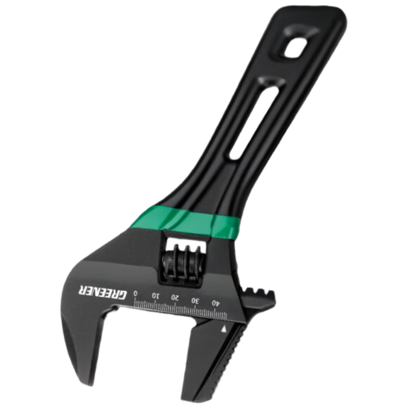 GREENER Wide-Mouth Adjustable Wrench, Short-Handle Adjustable Spanner, Narrow Space Bathroom Special, Blackened with Teeth, 8 Inches