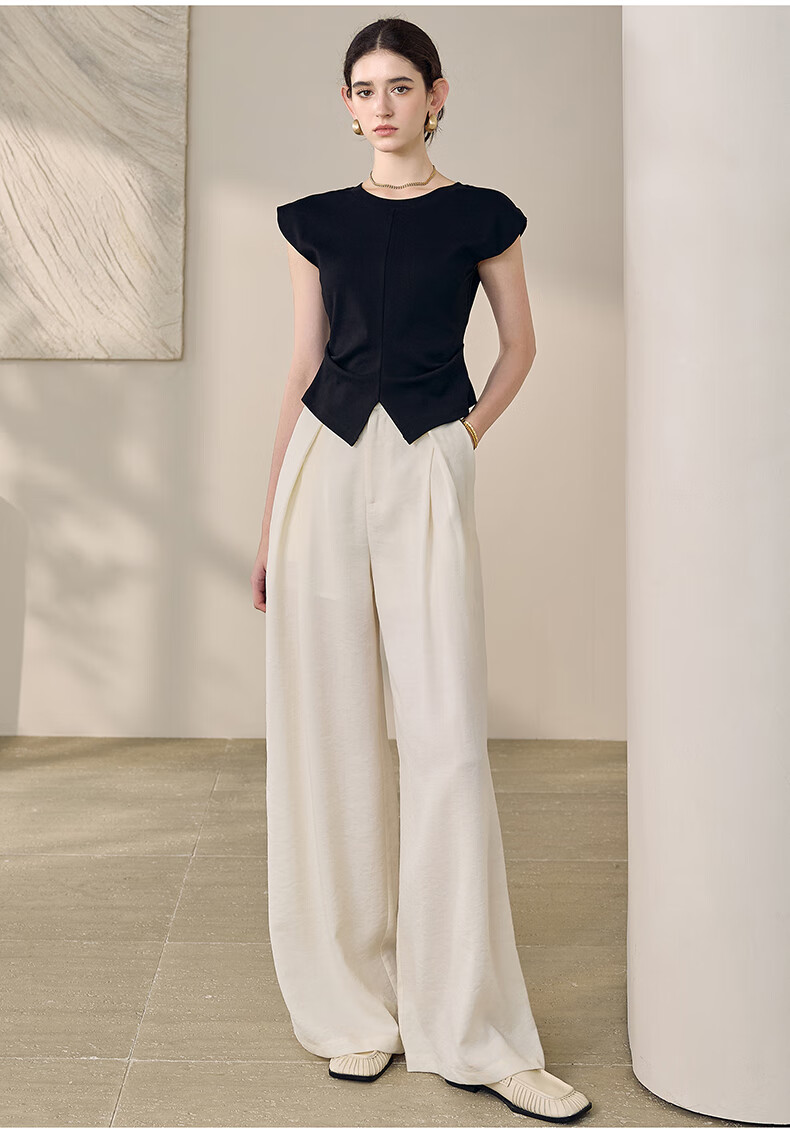 ROEYSHOUSE Women's Summer High-Waist Linen Casual Wide-Leg Pants 12289 Off-White 2XL 5