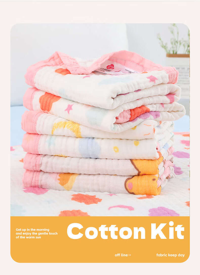 Grace Towel Blanket, Pure Cotton Antibacterial Six-Layer Bubble Gauze Air Conditioning Blanket, Baby Infant Coverlet Star Moon Cloud, 1.1*1.1M 2