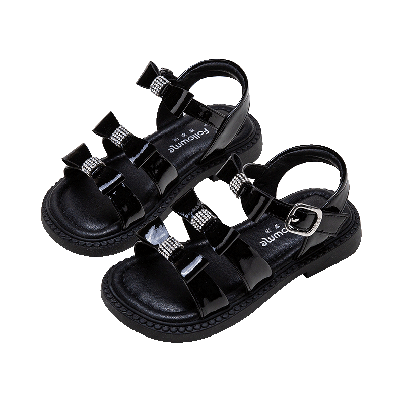Follow Me Girls' Sandals, Summer New Fashionable Princess Shoes, Soft-Soled Roman Shoes for Older Children, Shadow Black, Size 31