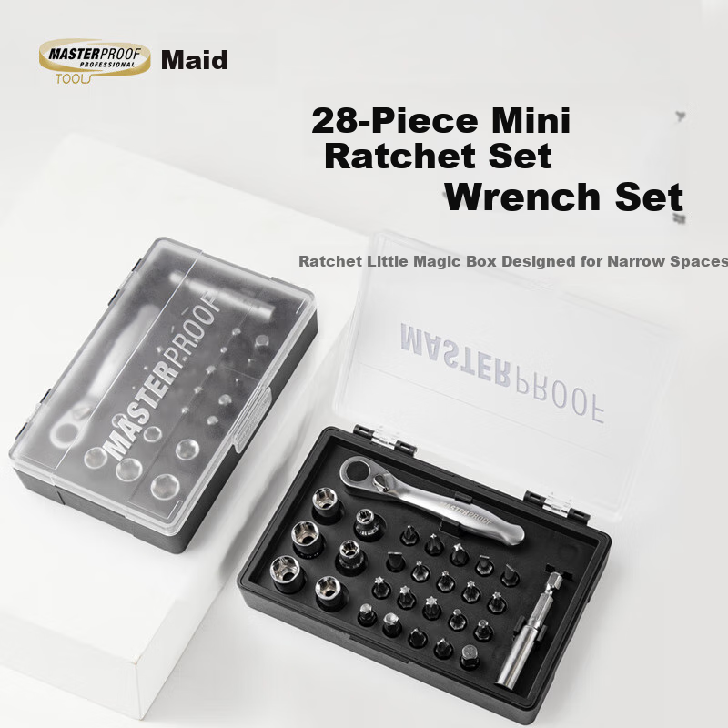 MASTERPROOF Mini Ratchet Screwdriver Set with Hexagonal Bits, Flathead And Phillips, Sockets, Multi-Functional Ratchet Wrench, Small